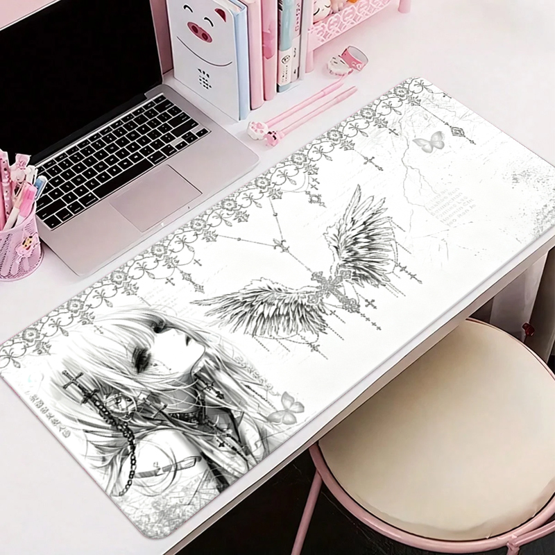 Tablet With All Accessories - 가죽 마우스 패드 블랙 화이트 애니메이션