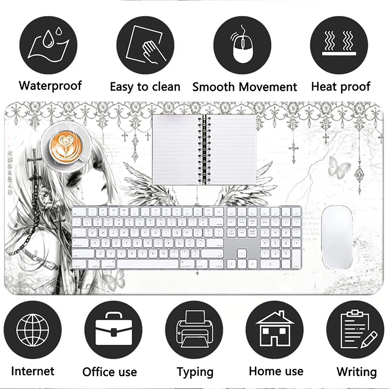 가죽 마우스 패드 블랙 화이트 애니메이션 미학 천사 소 - Tablet With All Accessories 리뷰 및 가격
